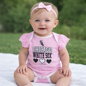 MLB Chicago White Sox Pink Infant Bodysuit Hearts Ruffle Sleeve 3-6M Cotton